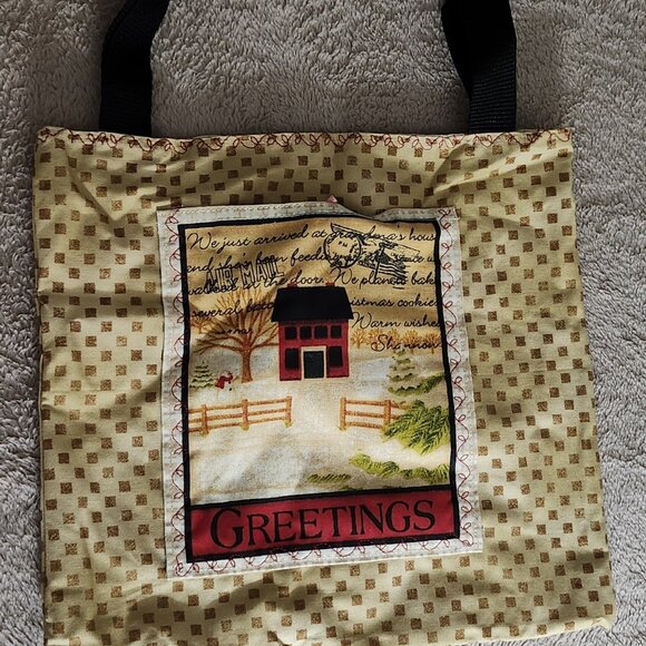 "Greetings" Holiday Farmhouse Tote Bag - Picture 1 of 1